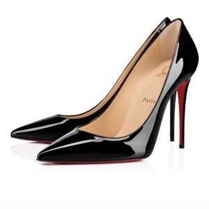 Christian Louboutin Kate 100mm Black Patent Leather Pumps, Size 37.5